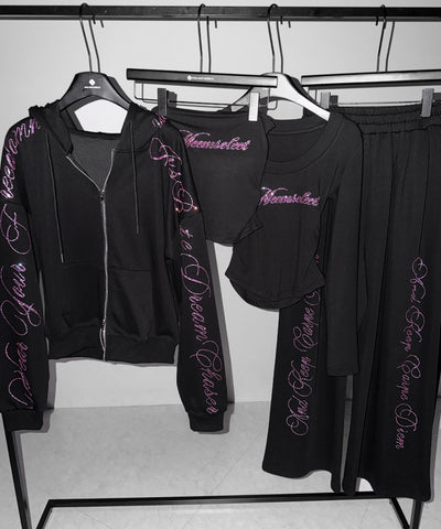 【 セットアップ可能 】ラインストーンロゴダブルジップパーカー ／ Rhine stone logo double zip hoodie