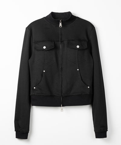 ダブルジップアウトポケット裏毛スリムジャケット ／ Double-zip outer pocket sweat slim jacket