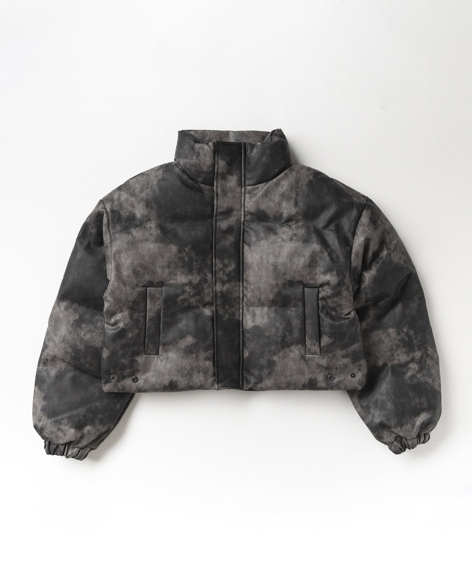 【 ２color 】ヴィンテージタイダイフェイクレザーショートダウンジャケット ／ vintage tyedye fake leather short down jacket