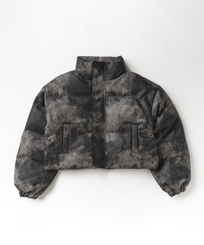 【 ２color 】ヴィンテージタイダイフェイクレザーショートダウンジャケット ／ vintage tyedye fake leather short down jacket