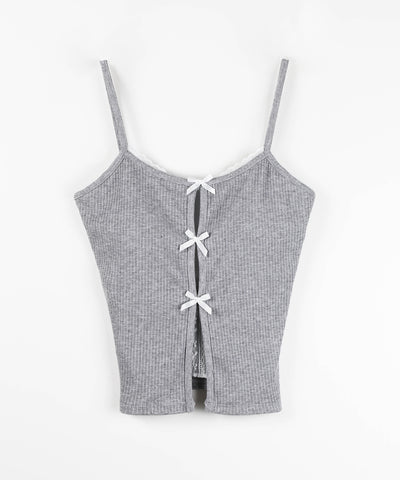 フロントリボンレースレイヤードリブキャミソール ／Front ribbon lace layered ribbed camisole