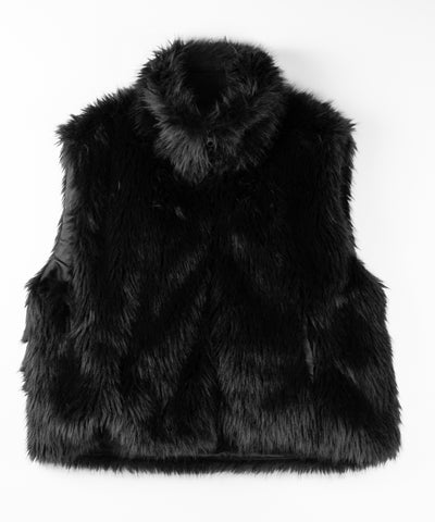 【 ポケット付 】スタンドネックジップアップフェイクファーベスト ／ stand neck zipup fake fur vest