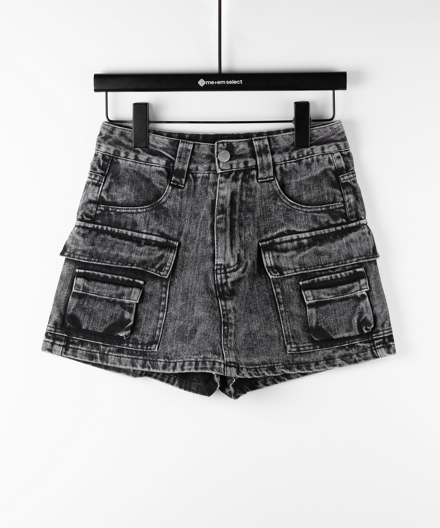 【 デニムセットアップ着用可能 】ヴィンテージケミカルブリーチカーゴデニムミニスカパン ／ vintage chemical bleach cargo denim mini skirt pants