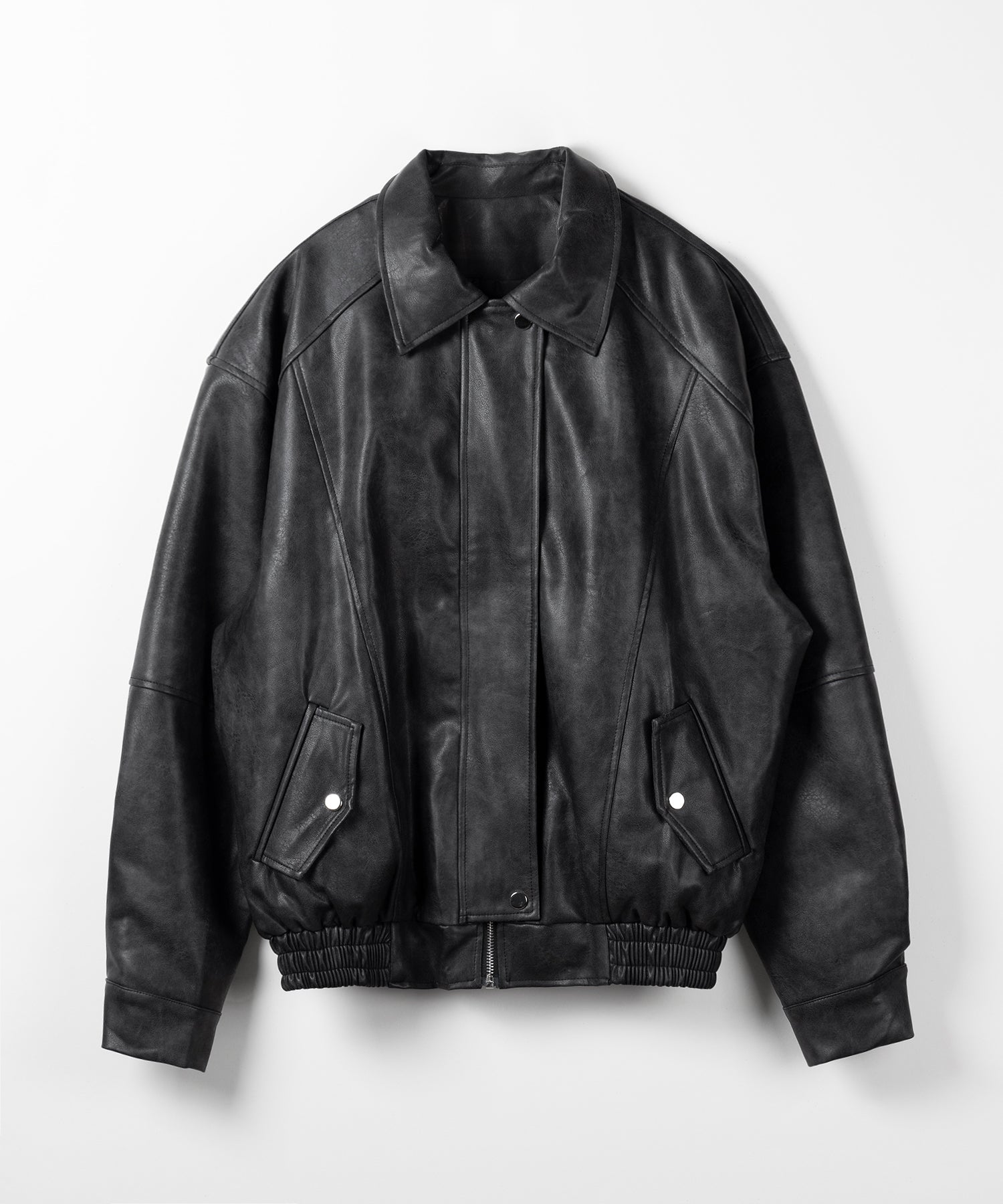 【 ２color 】ヴィンテージライクオーバーフェイクレザーブルゾン ／ vintage like over fake leather blouson