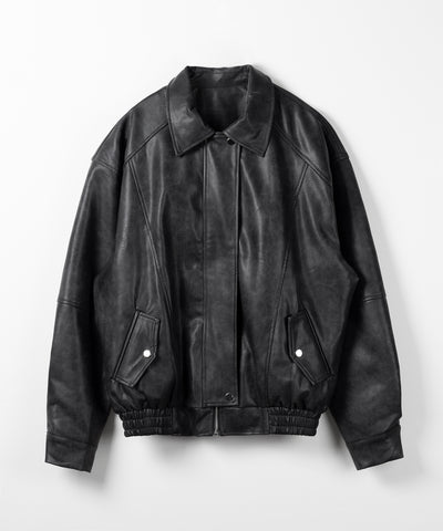 【 ２color 】ヴィンテージライクオーバーフェイクレザーブルゾン ／ vintage like over fake leather blouson