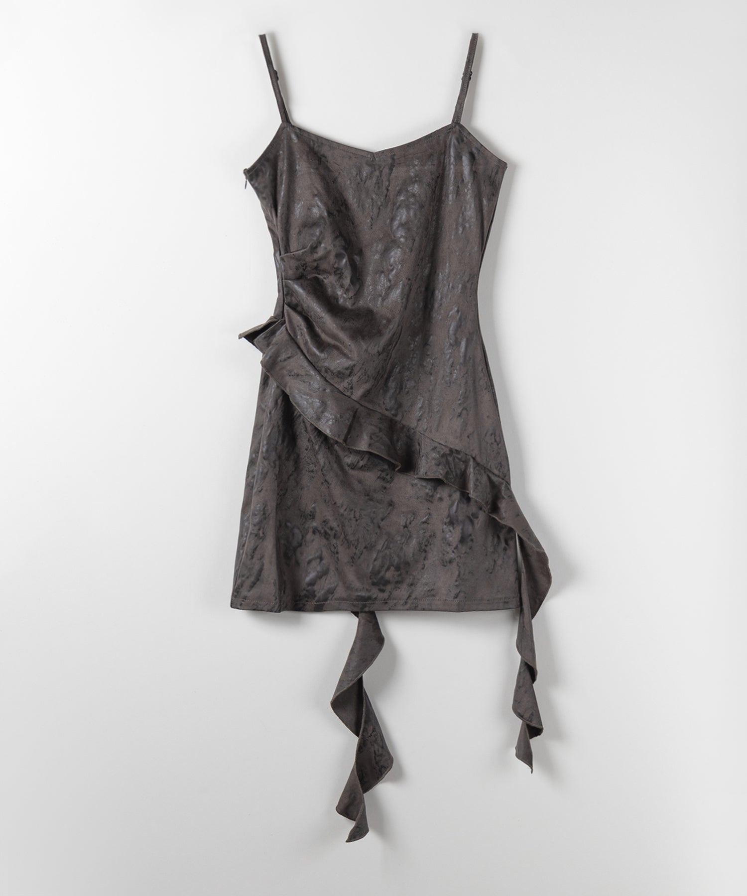 【 ２color 】ヴィンテージスエードアシンメトリーフリルキャミワンピース ／ vintage suede asymmetry frill cami onepiece