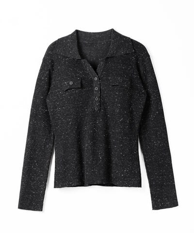 スキッパーボタン長袖ロングニットトップス ／ skipper button long sleeve long sheer knit tops