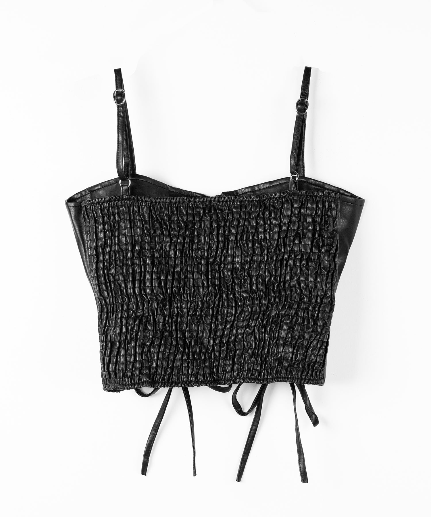 ダブルリボンレースアップフェイクレザーショートビスチェ ／ double ribbon laceup fake leather short bustier