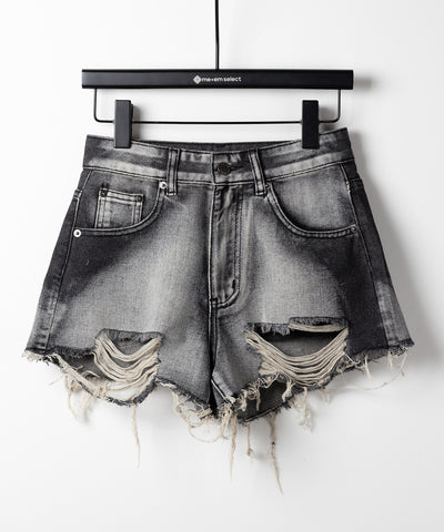【 ２color 】クラッシュダメージブリーチデニムショートパンツ ／ crush damaged bleach denim short pants