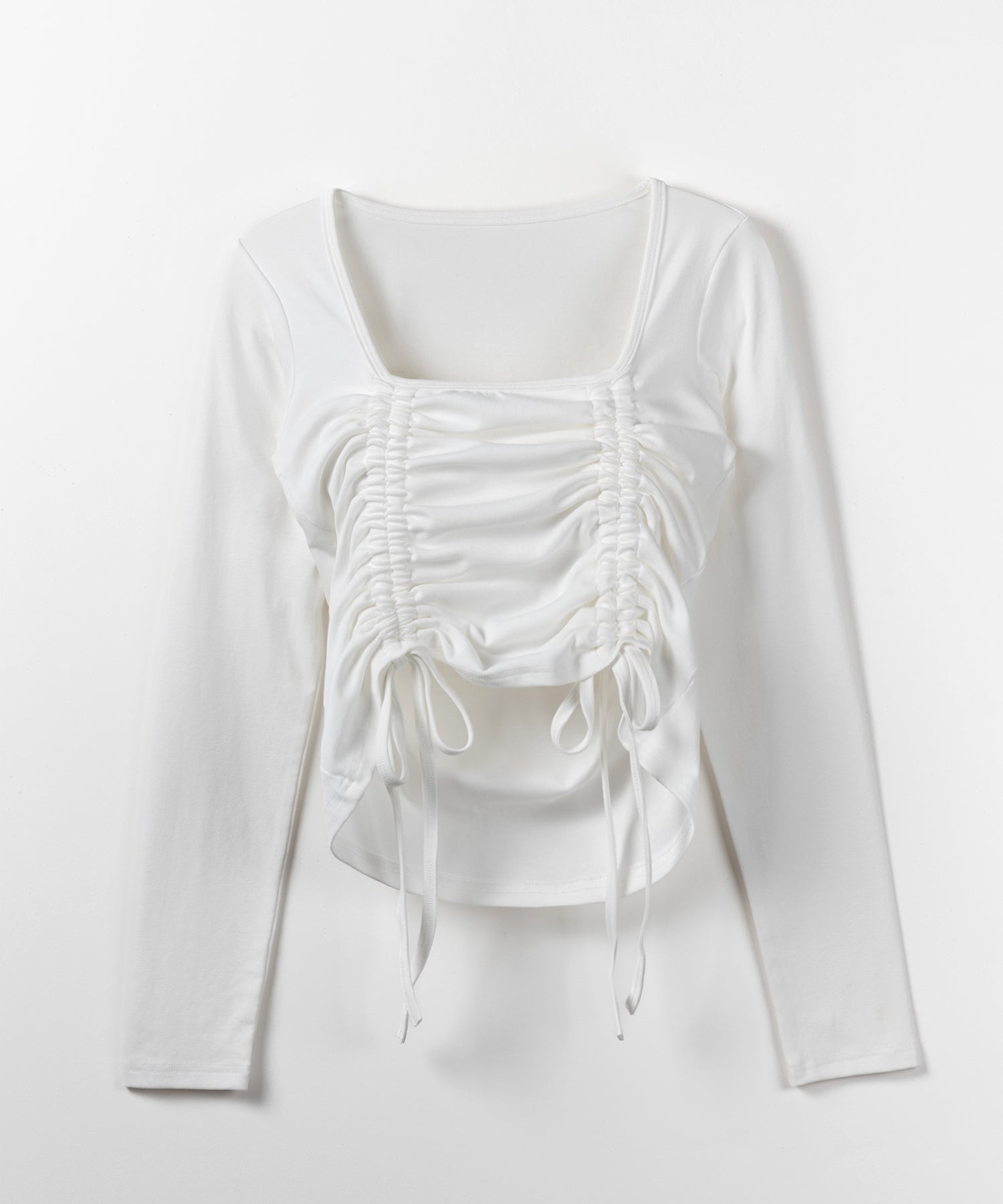 【 ３color 】 ダブルシャーリングリボンスクエアネックトップス ／ double shirring ribbon square neck tops