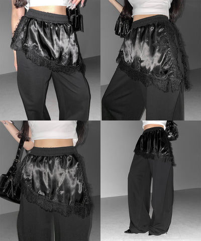 レースドッキングレイヤードスウェットワイドパンツ ／ lace docking layered sweat wide pants