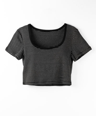 【 ２color 】ピンボーダースクエアネックショートＴシャツ ／ pin border square neck short T-shirt
