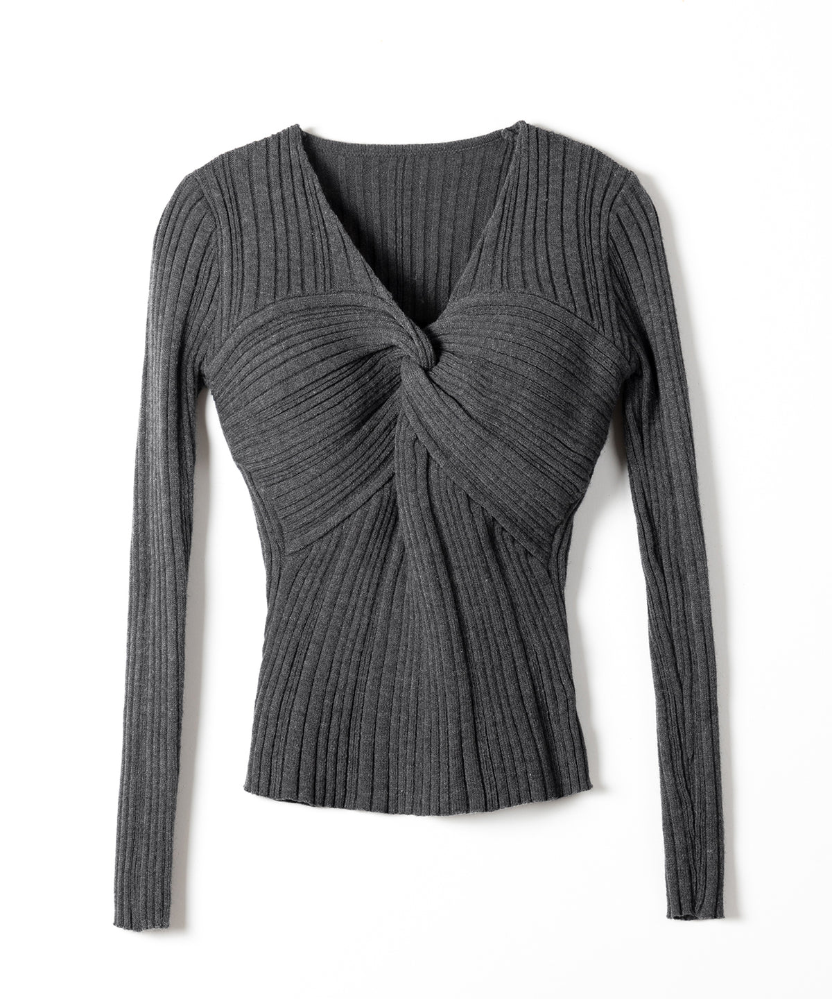 Ⅴネックツイストリブニットトップス ／ V-neck twisted rib knit tops