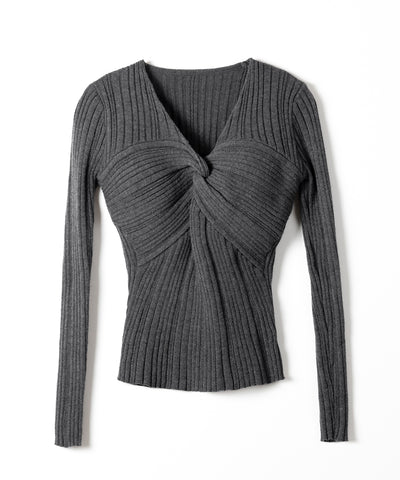 Ⅴネックツイストリブニットトップス ／ V-neck twisted rib knit tops