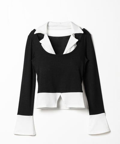 カットアウトフェイクレイヤード長袖Ｔシャツ ／ shirts like cutout fake layered long sleeve T-Shirt