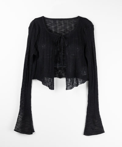 【 ２color 】フロントリボンシアーニットショートカーディガン ／ front ribbon sheer knit short cardigan
