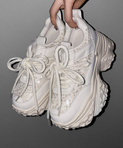 【 +10.5cm盛れ 】スパンコールレースアップ厚底スニーカー ／ +10.5cm spangle lace-up platform sneakers