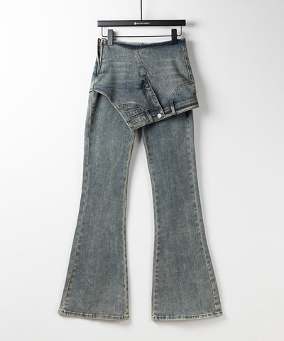 【 ２color ／ 4size 】レイヤードウエストヴィンテージフレアデニム ／layered waist vintage flare denim