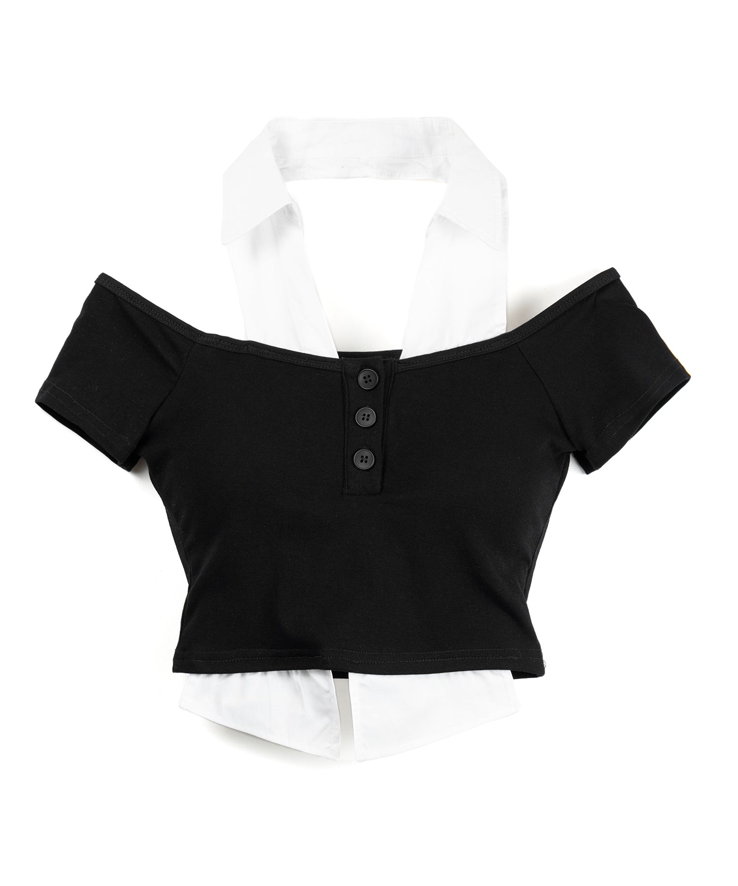 シャツレイヤードヘンリーネックカットアウトトップス ／ shirt layered henlyneck cutout tops