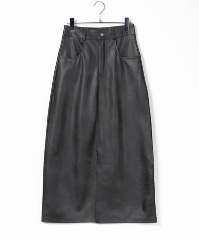 【 ３color ／ ３size 】フロントスリットヴィンテージフェイクレザースカート