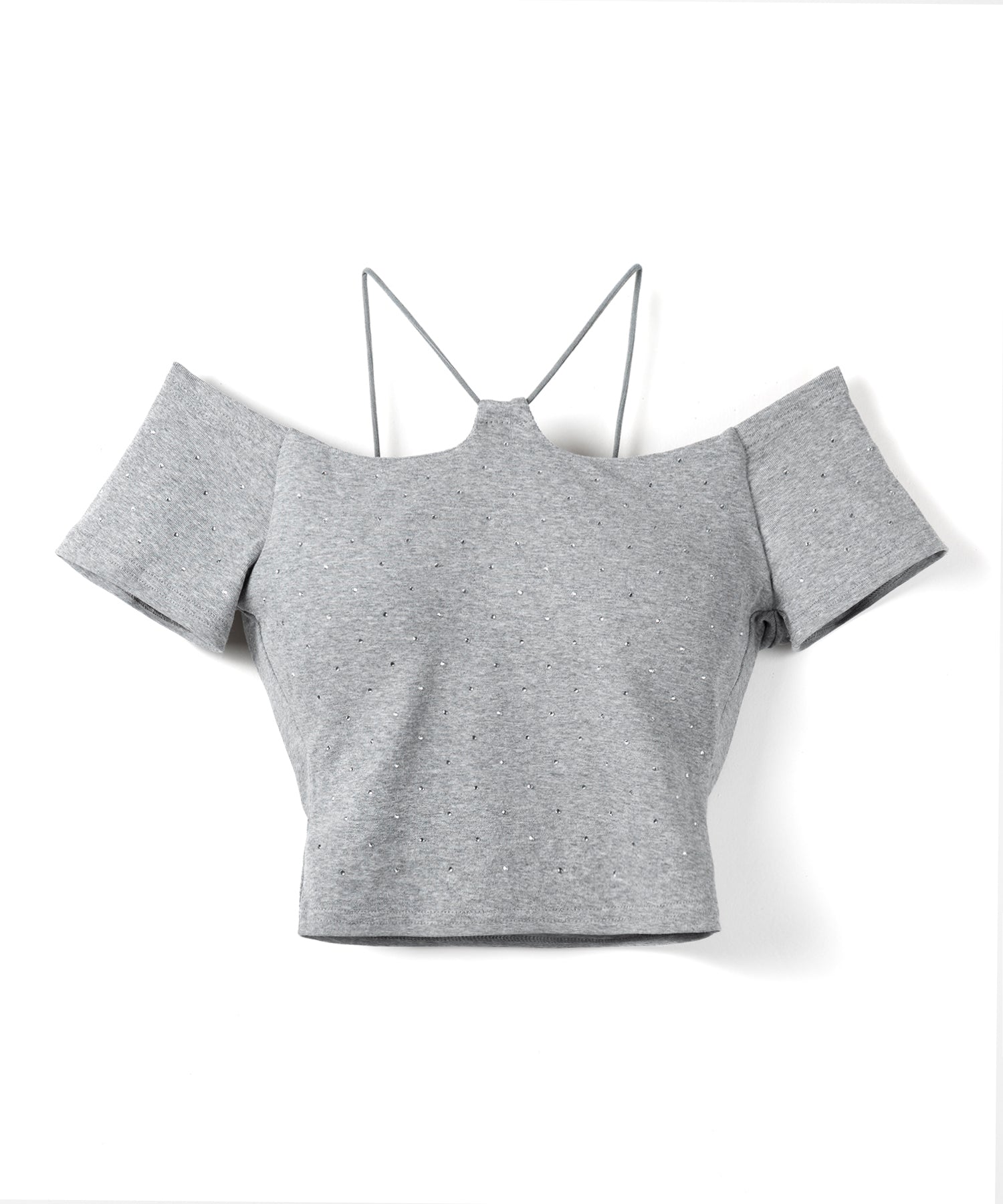 ラインストーンクロスネックショートTシャツ ／ Rhine stone cross neck short T-shirts