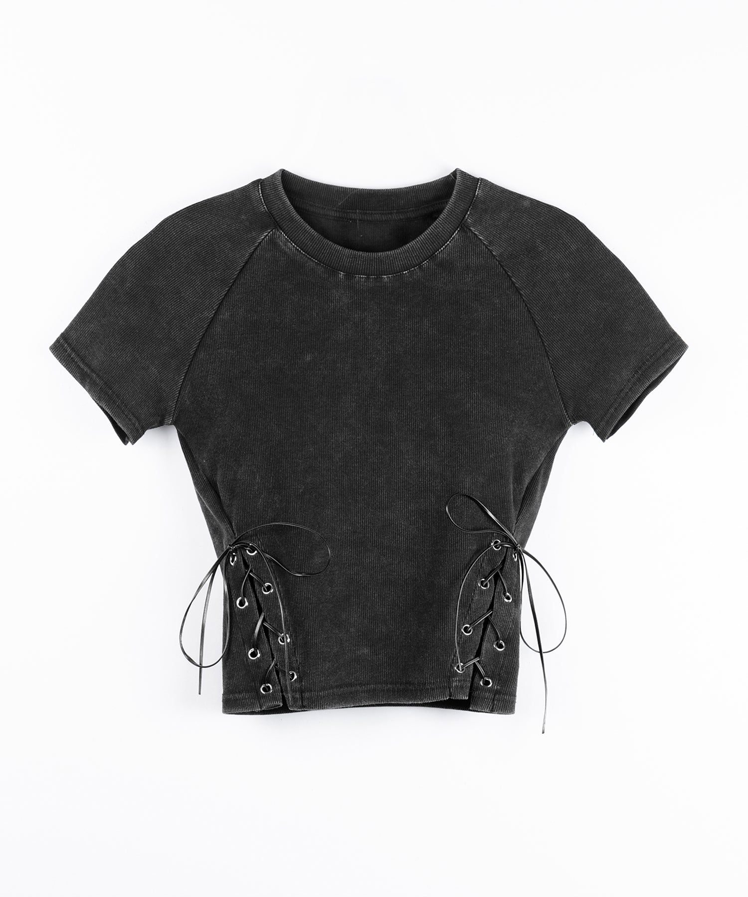 ヴィンテージサイドレースアップカットアウト半袖ショートTシャツ ／ vintage side lace up cutout short short sleeve T-shirts