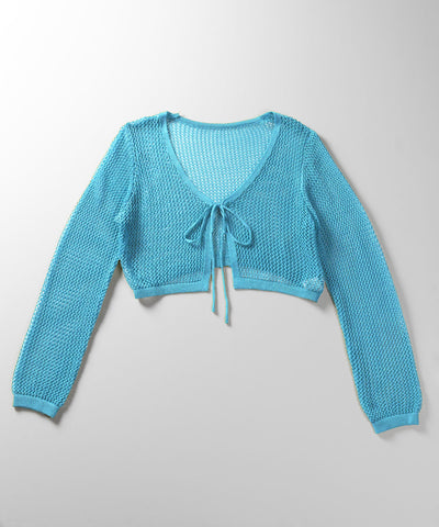 【 ２WAY／６color 】華奢リボンメッシュワイドショートカーディガン