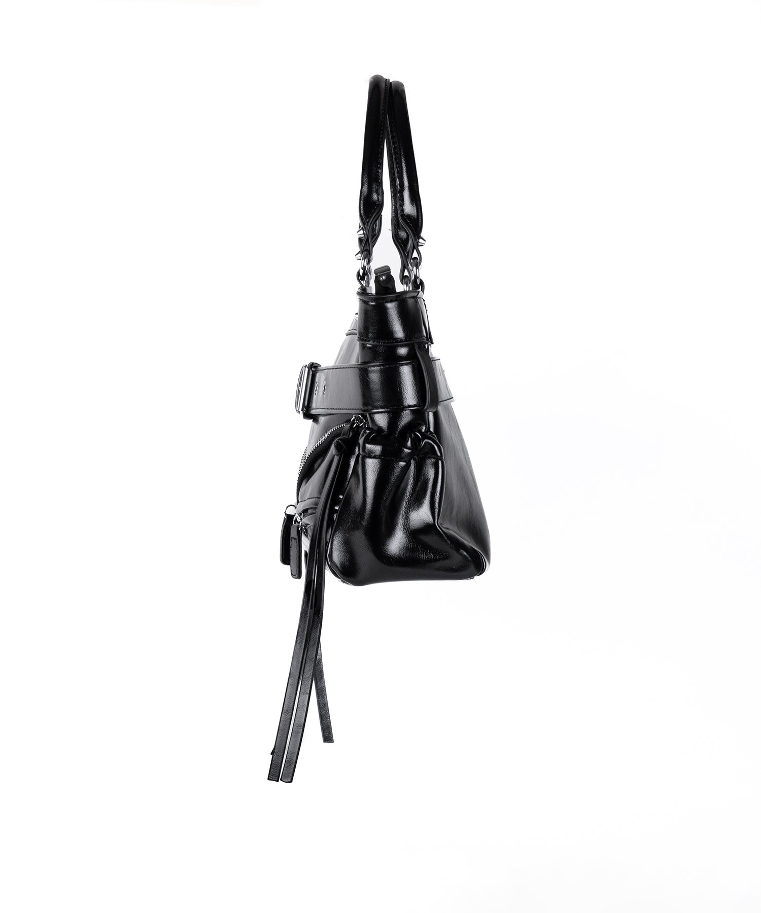 【ショルダーにできる2WAY】 ベルテッドダブルジップポケットショルダーバッグ／ belted double zip pocket shoulder bag