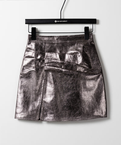【 ３color ／４size 】３タックメタリックスリットハイウエストタイトミニスカート ／ three tuck metallic slit highwaist tight mini skirt