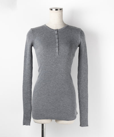 【 セットアップ 】ヘンリーネックスリムリブニットトップス＆ニットショートパンツ SET ／ henley neck slim rib knit tops ＆ knit short pants SET