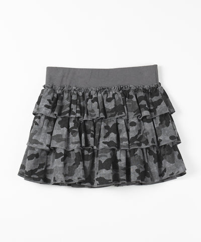 【 インパン裏地付 】ヴィンテージカモフラ迷彩フリルミニスカート ／ vintage camouflage frill mini skirt