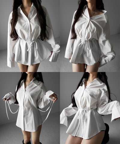 ストラップリボンレディフレアシャツ ／ strap ribbon lady flare shirts