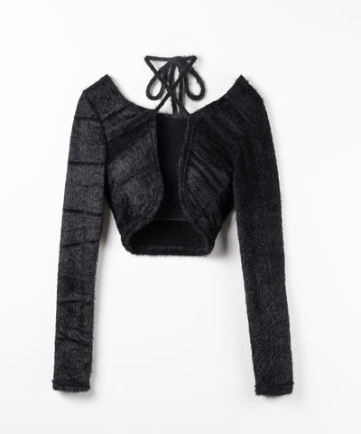 【 ２点セット 】シャギーリボンベアトップス ＆ ショートシャギーカーディガン SET ／ Shaggy ribbon bare tops & short shaggy cardigan