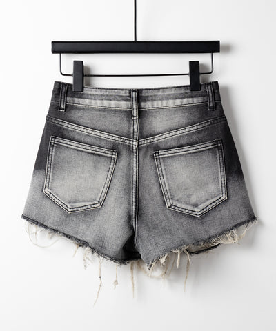 【 ２color 】クラッシュダメージブリーチデニムショートパンツ ／ crush damaged bleach denim short pants