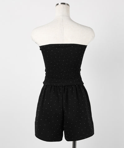 【 セットアップ 】ラインストーンベアトップ＋ハイウエストショートパンツ SET ／ 【 SETUP 】Rhinestone bare tops ＋ high waist short pants SET