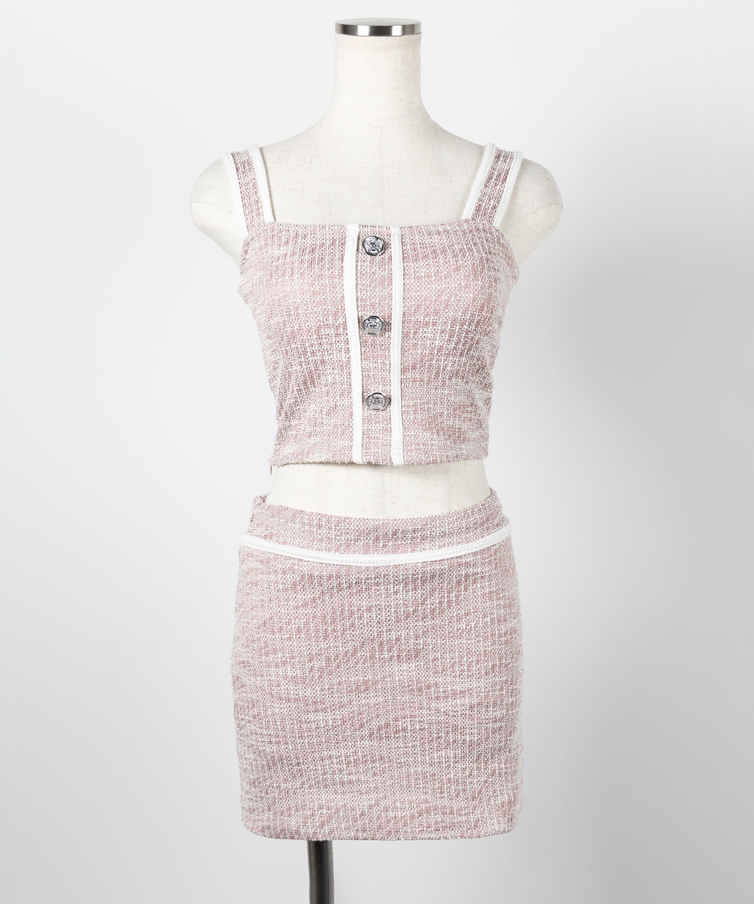 【 セットアップ】ツイードボタンショートビスチェ ＋ ミニスカート ＳＥＴ ／ 【 SETUP 】tweed button short buister ＋ mini skirt SET