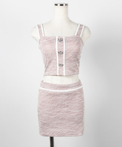 【 セットアップ】ツイードボタンショートビスチェ ＋ ミニスカート ＳＥＴ ／ 【 SETUP 】tweed button short buister ＋ mini skirt SET