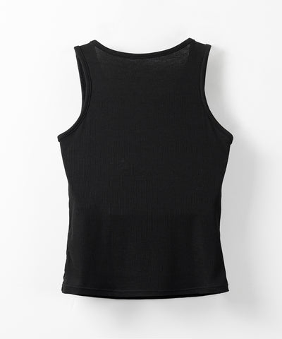 ラインストーンロゴリブタンクトップ／Rhinestone logo ribbed tank top