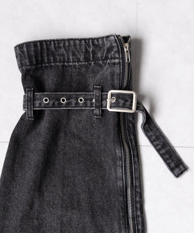 【 ２color 】ベルテッドサイドジップデニムレッグカバー ／ Belted side zip denim leg cover