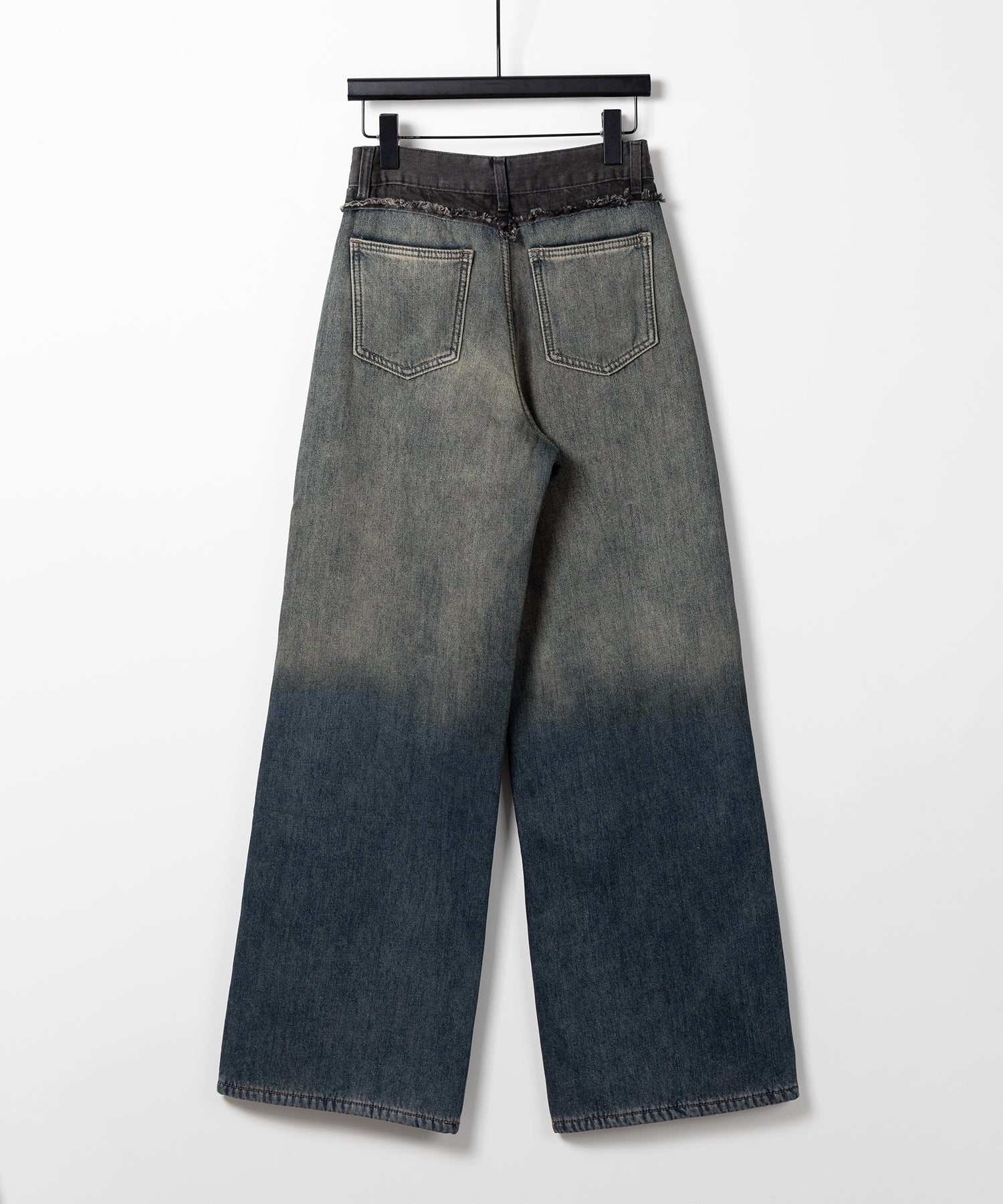 【 ４size ／ ２color 】ダメージドッキンググラデーションヴィンテージルーズデニム
