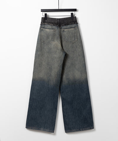 【 ４size ／ ２color 】ダメージドッキンググラデーションヴィンテージルーズデニム