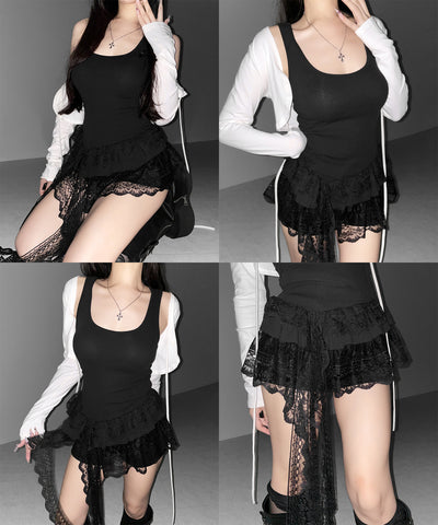 レースフリルアシンメトリータンクトップ ／lace frill asymmetry tank top