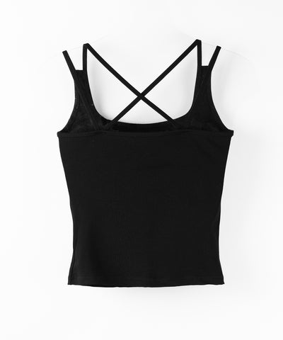 【 ２color 】グランジロゴバッククロスキャミソールトップス ／ grunge logo back logo camisole tops