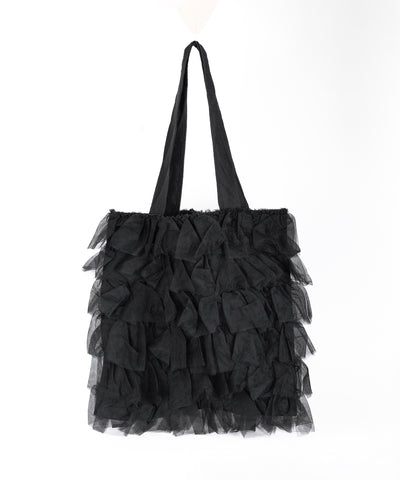 【 3color ／ A4収納可 】チュールフリルスクエアトートバッグ ／ tulle frill square tote bag