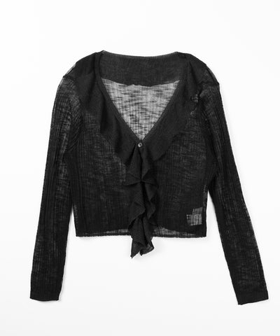 フリルシアールーズニットカーディガン ／ frill sheer loose knit cardigan