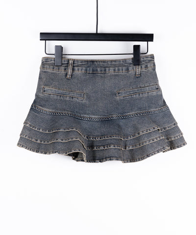 【 インパン裏地付 】レースアップブラックフリルミニスカート ／ laceup black frill mini skirt