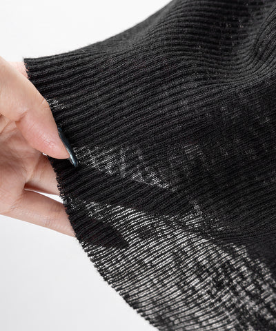 【 ２color 】キーネックルーズシアーリブニットトップス ／ key neck loose sheer rib knit tops
