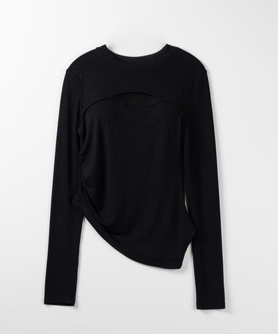 【 ３color 】カットアウトサイドシャーリングアシンメトリートップス ／ cut-out side shirring asymmetry tops