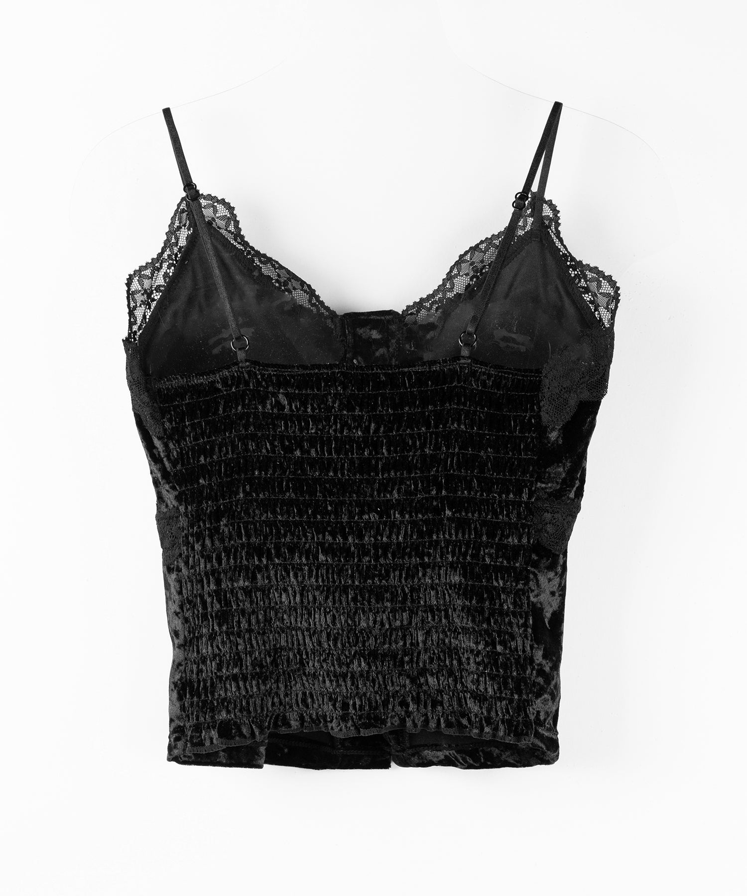 フロントボタンレースベロアショートキャミソール ／ front button lace velor short camisole