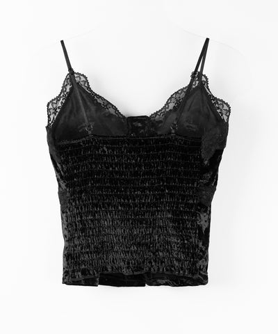 フロントボタンレースベロアショートキャミソール ／ front button lace velor short camisole